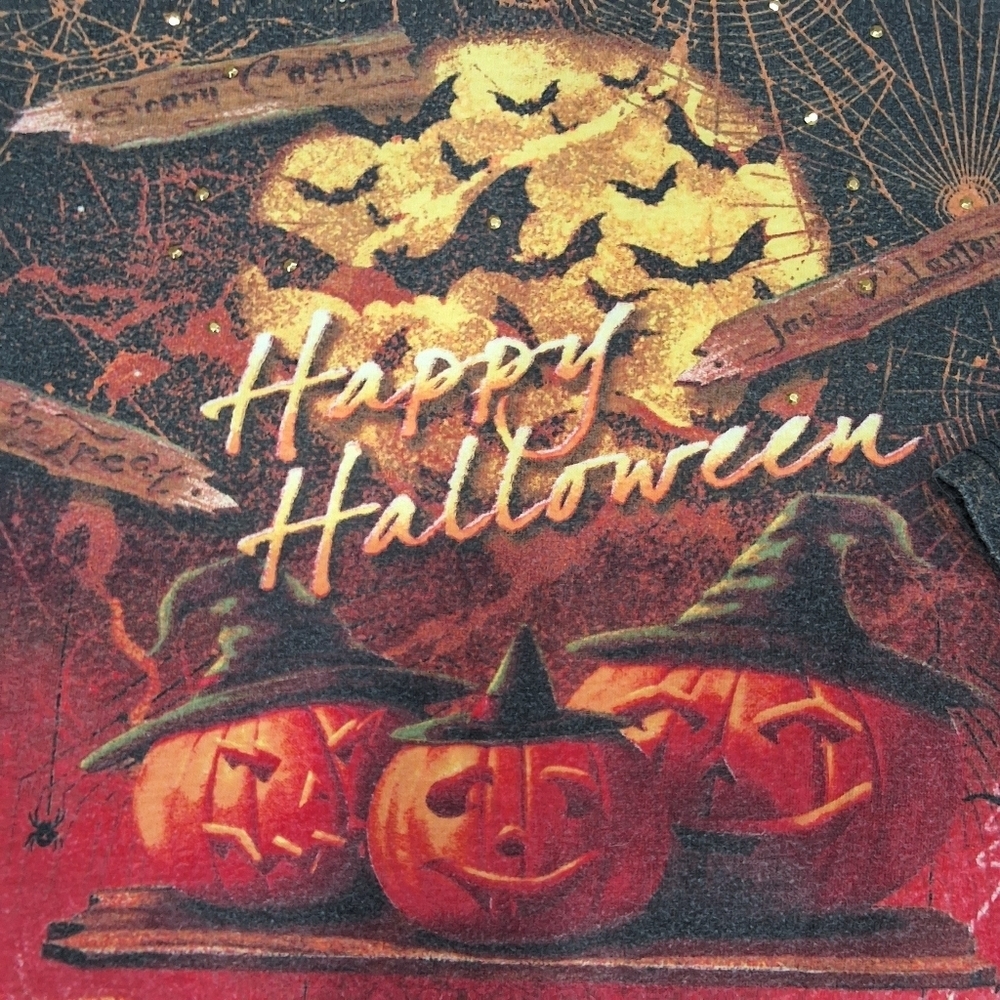 ✨2/$25 Y2k VTG~Holiday Editions~Halloween Graphic~Rhinestone~Acid Wash Shirt~2X - Picture 4 of 8